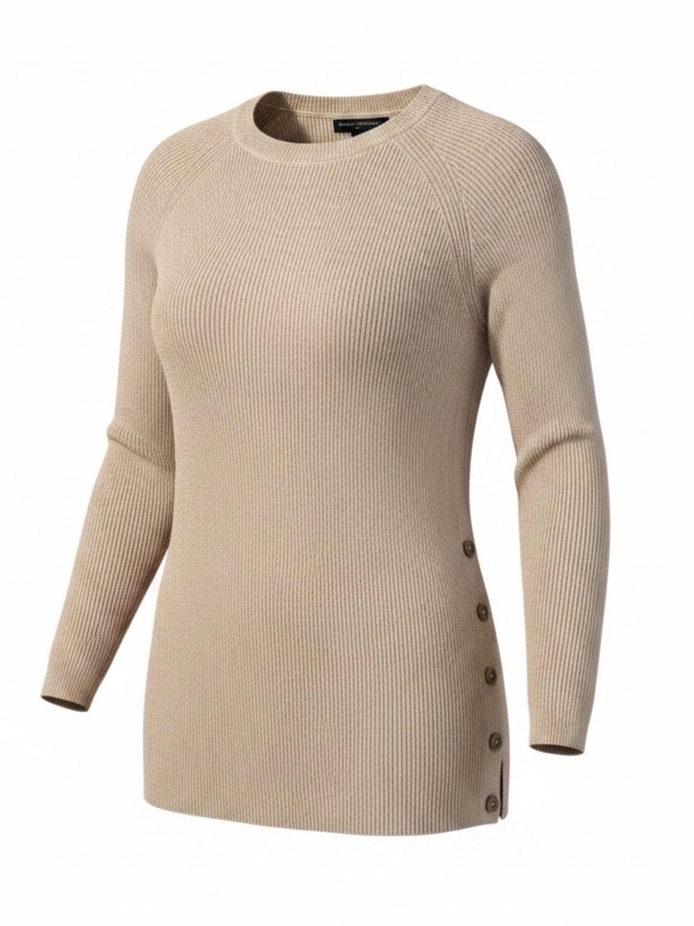 Banana Republic Ribbed Knit Cotton Side Buttons Sweater Beige Size Small
